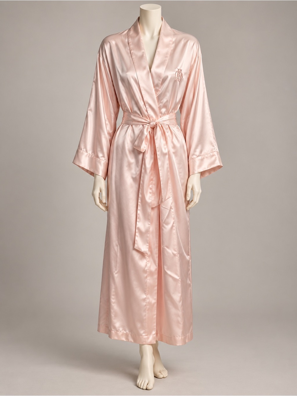 Vintage 70s-80s Christian Dior Pink Satin Robe Dressing Gown Embroidered #1218CL